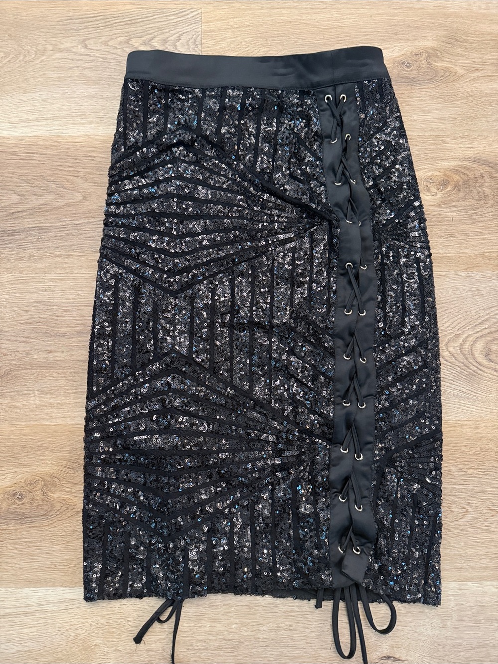 Black Sequin Lace-Up Sheer Pencil Skirt size small